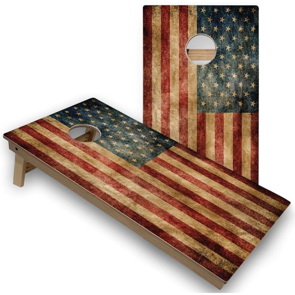 Skip's Garage | American Flag Distressed Cornhole Boards | Includes (2) Boards, (8) Bags & Optional Accessories