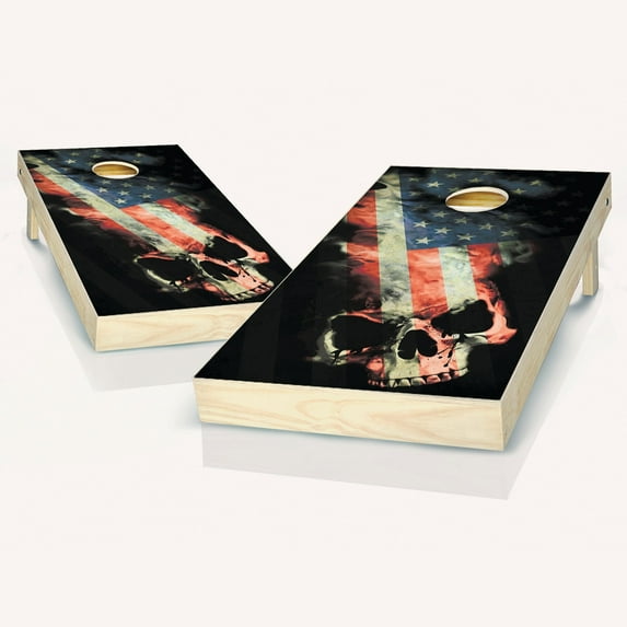 Skip's Garage American Flag Skull Outdoor Cornhole Board Game Set Include Case + Hole Lights