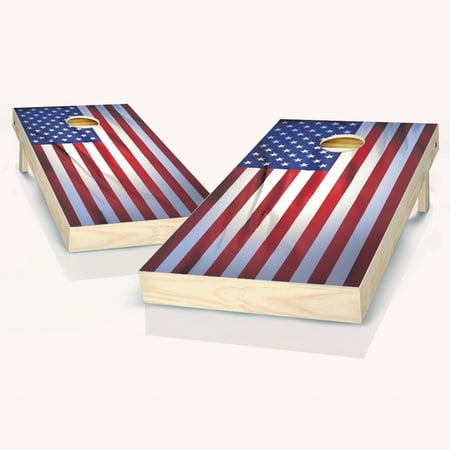 Skip's Garage American Flag Wavy Solid Wood Cornhole Board Set
