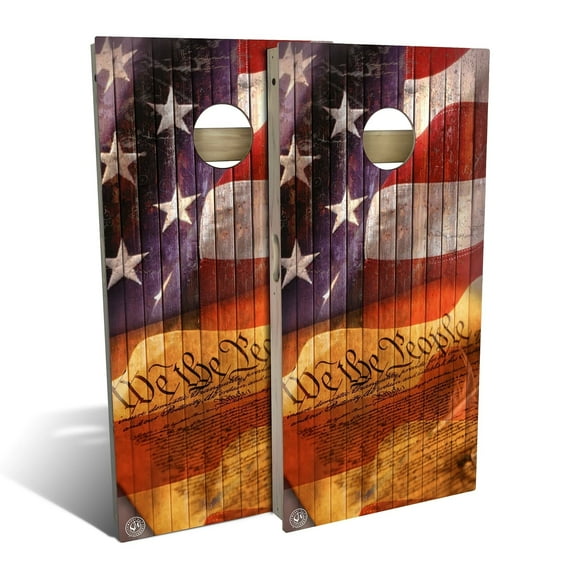 Skip's Garage American Flag We The People Outdoor Cornhole Board Set Include Carrying Case Backyard 2x4