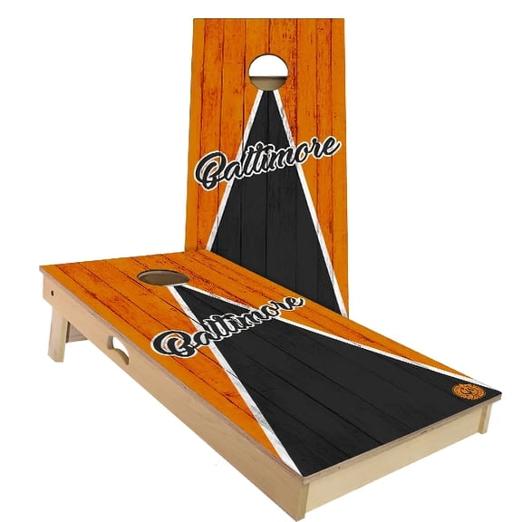 Skip's Garage | Baltimore Triangle Baseball Cornhole Board Set | Includes (2) Boards, (8) Bags & Optional Accessories