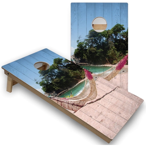 Skip's Garage | Beach Hammock Cornhole Boards | Includes (2) Boards, (8) Bags & Optional Accessories