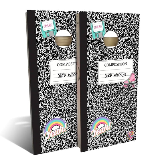 Skip's Garage | 90s Notebook Cornhole Board Set | Includes Boards & Bags | Choose Your Size & Accessories