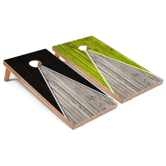 Skip's Garage | Black and Lime Pyramid Cornhole Boards | Includes (2) Boards, (8) Bags & Optional Accessories