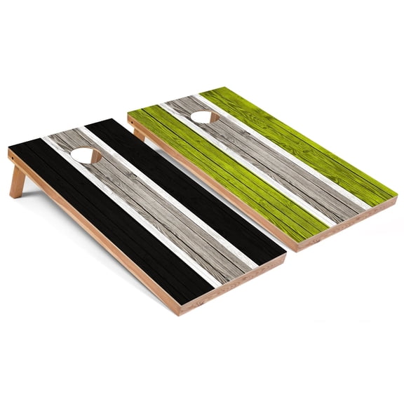 Skip's Garage | Black and Lime Striped Cornhole Boards | Includes (2) Boards, (8) Bags & Optional Accessories