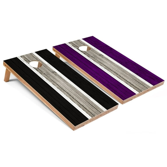 Skip's Garage | Black and Purple Striped Cornhole Boards | Includes (2) Boards, (8) Bags & Optional Accessories