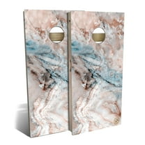 Skip's Garage Brown and Blue Marble Outdoor Cornhole Board Set Include Carrying Case Backyard 2x4