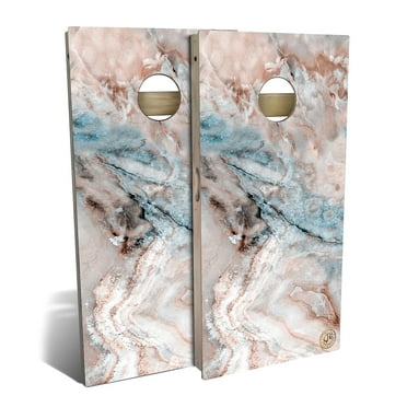 Skip's Garage Brown and Blue Marble Outdoor Cornhole Board Set Include Carrying Case Backyard 2x4