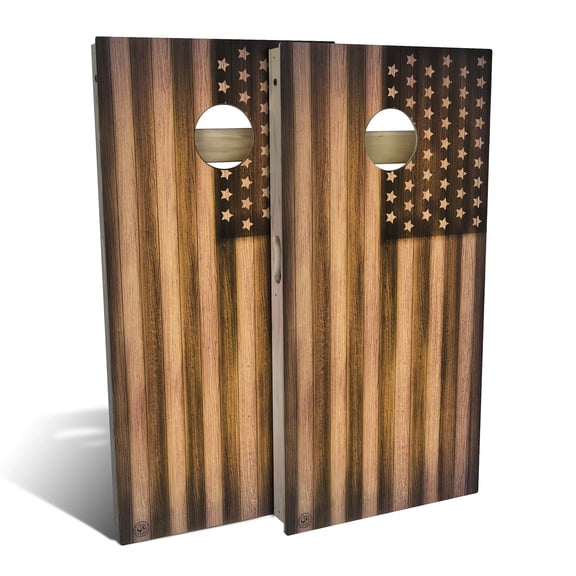 Skip's Garage | Burnt Wood American Flag Cornhole Board Set | Includes Boards & Bags | Choose Your Size & Accessories