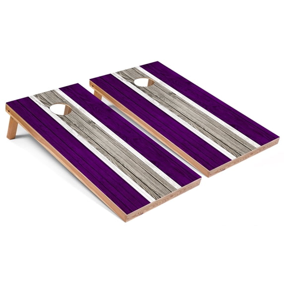 Skip's Garage | Purple Striped Cornhole Boards | Includes (2) Boards, (8) Bags & Optional Accessories