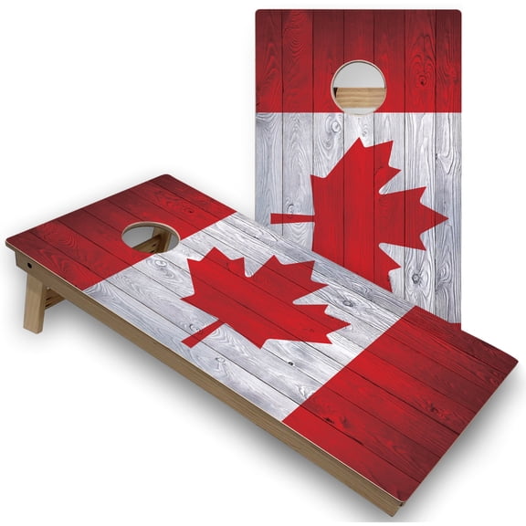 Skip's Garage | Canadian Flag Cornhole Boards | Includes (2) Boards, (8) Bags & Optional Accessories