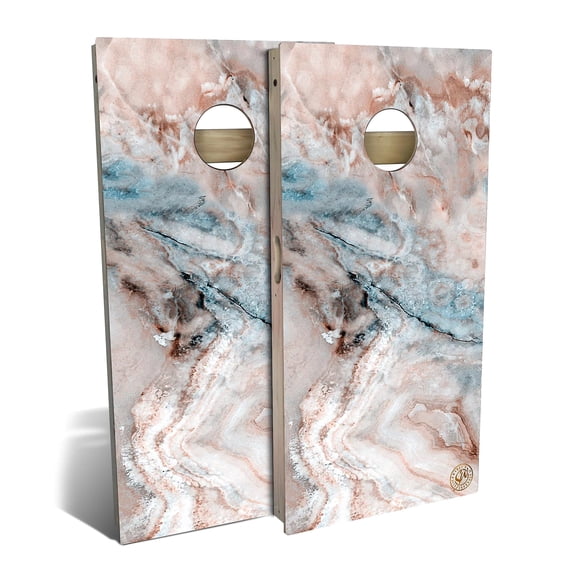 Skip's Garage | Brown and Blue Marble Cornhole Board Set | Includes Boards & Bags | Choose Your Size & Accessories