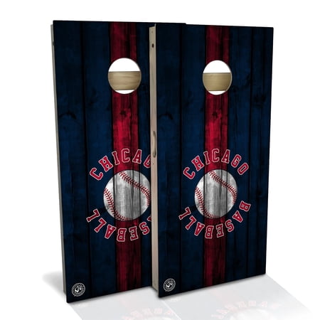 Skip's Garage Chicago C Baseball Outdoor Cornhole Board Set Include Hole Lights Backyard 2x4