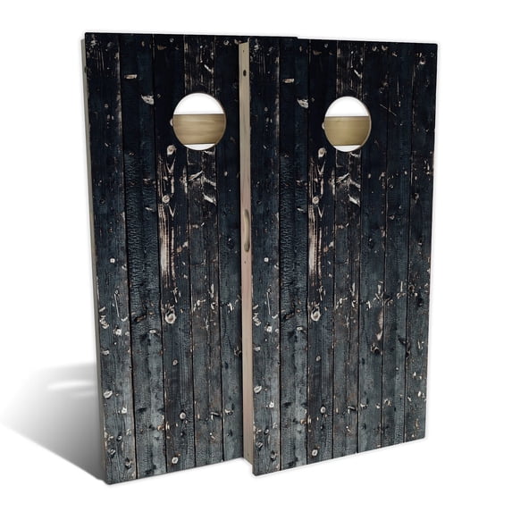 Skip's Garage | Black Plank Cornhole Board Set | Includes Boards & Bags | Choose Your Size & Accessories