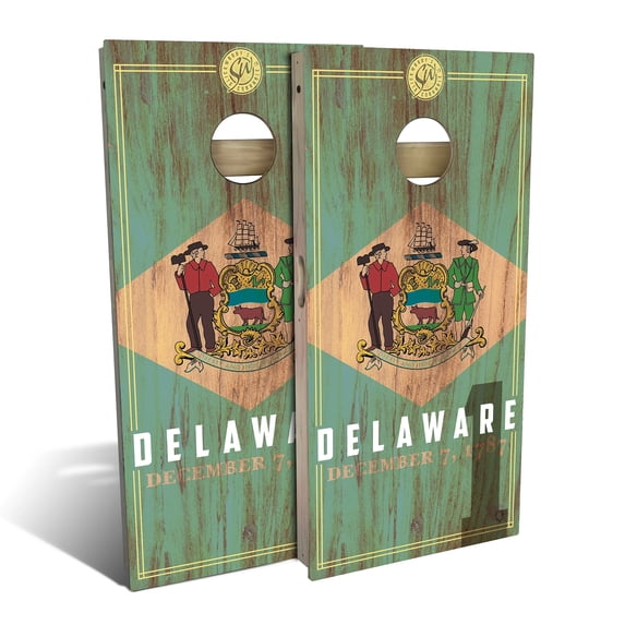 Skip's Garage | Delaware State Flag 2.0 Backyard 2x4 Cornhole Board Set (24" x 48") | Includes (8) Bags + Various Accessory Options