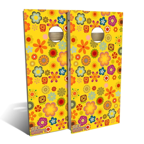 Skip's Garage | 70s Flower Power Cornhole Board Set | Includes Boards & Bags | Choose Your Size & Accessories