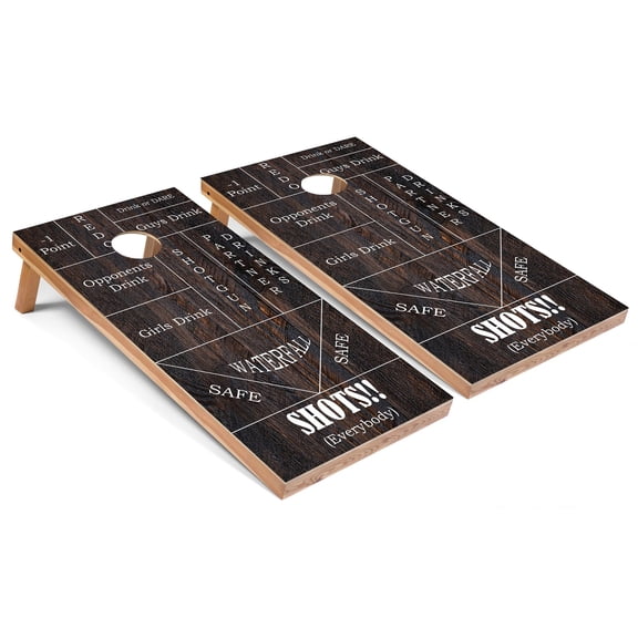 Skip's Garage | Drinking Game Cornhole Boards | Includes (2) Boards, (8) Bags & Optional Accessories