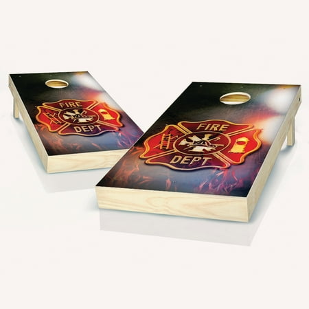 Skip's Garage Fire Badge Solid Wood Cornhole Board Set