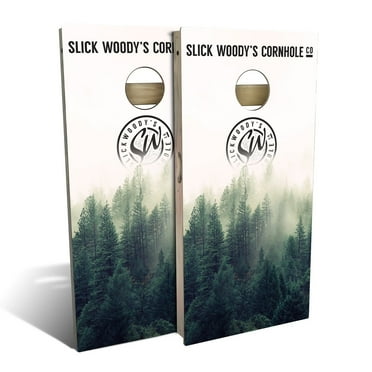 Skip's Garage Foggy Forest Outdoor Cornhole Board Set Include Case + Hole Lights Backyard 2x4