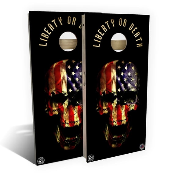 Skip's Garage | American Flag Skull Cornhole Board Set | Includes Boards & Bags | Choose Your Size & Accessories