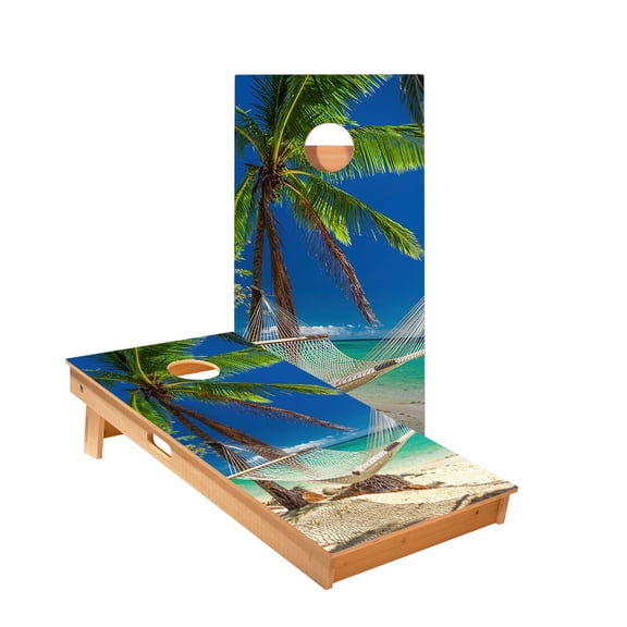 Skip's Garage | Hammock On The Beach Tropical Cornhole Boards | Includes (2) Boards + Optional Bags & Accessories