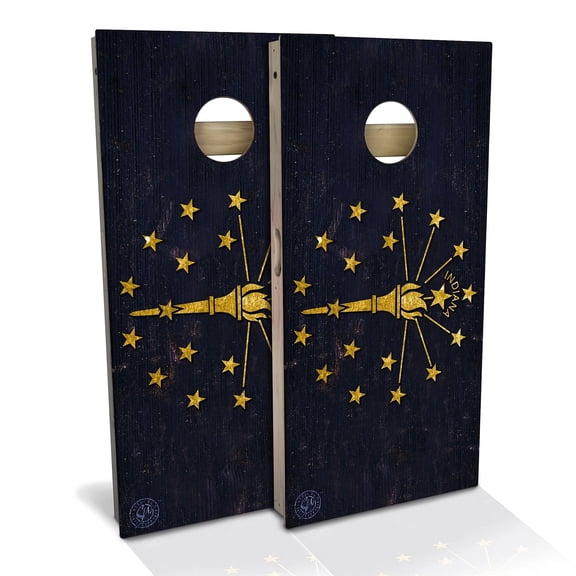 Skip's Garage Indiana Flag Outdoor Cornhole Board Set Include Hole Lights Backyard 2x4
