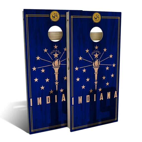 Skip's Garage Indiana State Flag 2.0 Solid Wood Cornhole Board Set