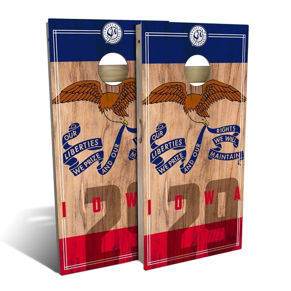 Skip's Garage | Iowa State Flag 2.0 Backyard 2x4 Cornhole Board Set (24" x 48") | Includes (8) Bags + Various Accessory Options