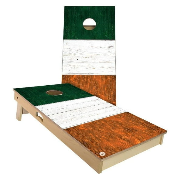Skip's Garage Ireland Flag Outdoor Cornhole Board Set Include Case + Hole Lights Backyard 2x4