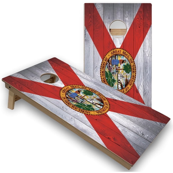 Skip's Garage | Florida Flag Cornhole Boards | Includes (2) Boards, (8) Bags & Optional Accessories
