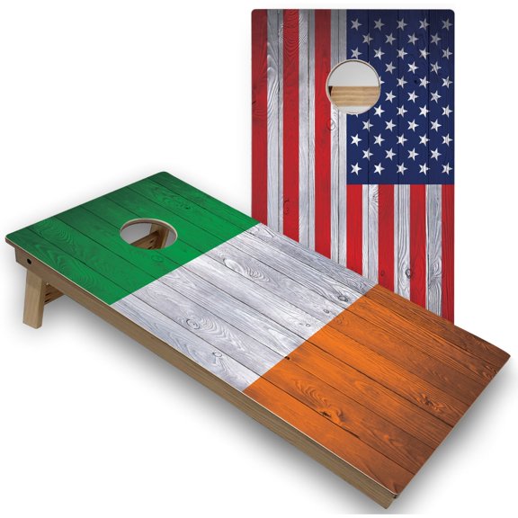 Skip's Garage | Ireland & USA Flag Cornhole Boards | Includes (2) Boards, (8) Bags & Optional Accessories