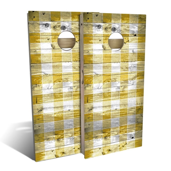Skip's Garage | Yellow Checkered Cornhole Board Set | Includes Boards & Bags | Choose Your Size & Accessories