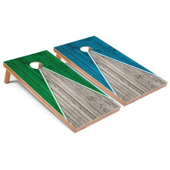 Skip's Garage | Kelly and Turquoise Pyramid Cornhole Boards | Includes (2) Boards, (8) Bags & Optional Accessories