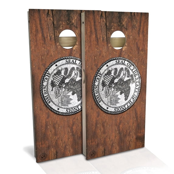 Skip's Garage | Illinois Flag Rustic Cornhole Board Set | Includes Boards & Bags | Choose Your Size & Accessories