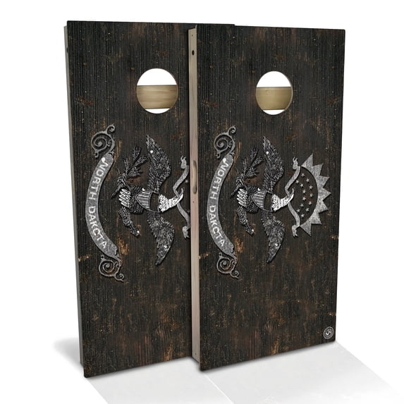Skip's Garage | North Dakota Flag Vintage Backyard 2x4 Cornhole Board Set (24" x 48")