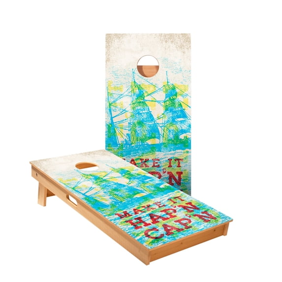 Skip's Garage | Make It Hap’N Cap’N 2x4 Cornhole Boards (24" x 48") | Includes (2) Boards | Resin Bags + LED Lights