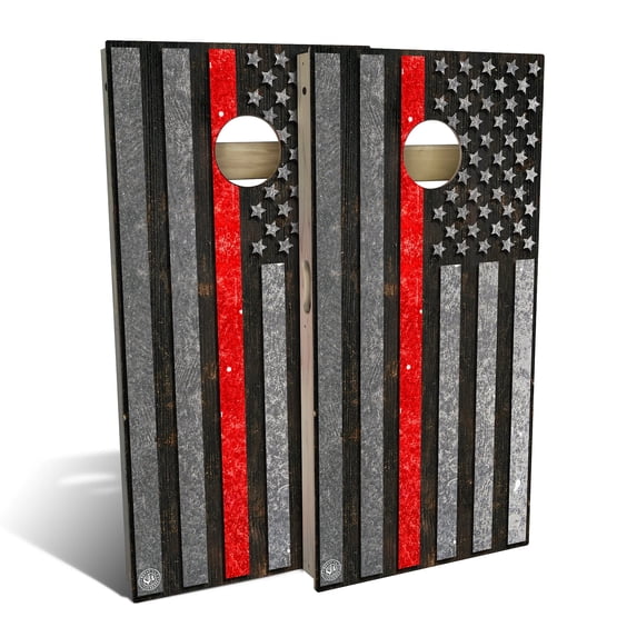 Skip's Garage | American Flag Thin Red Line Cornhole Board Set | Includes Boards & Bags | Choose Your Size & Accessories