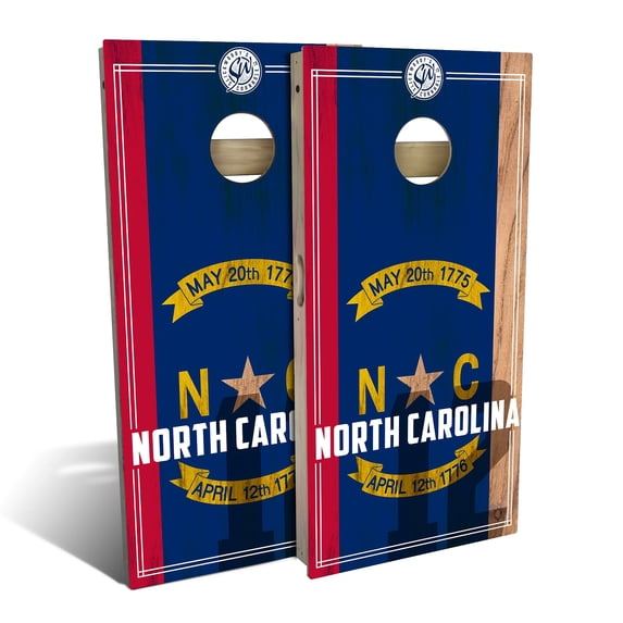 Skip's Garage | North Carolina State Flag 2.0 Cornhole Board Set | Includes Boards & Bags | Choose Your Size & Accessories