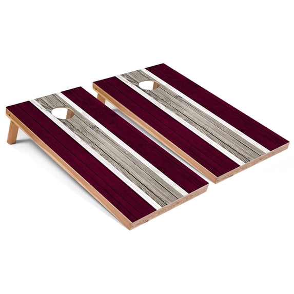 Skip's Garage | Maroon and Maroon Striped Cornhole Boards | Includes (2) Boards, (8) Bags & Optional Accessories