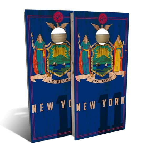 Skip's Garage | New York State Flag 2.0 Cornhole Board Set | Includes Boards & Bags | Choose Your Size & Accessories