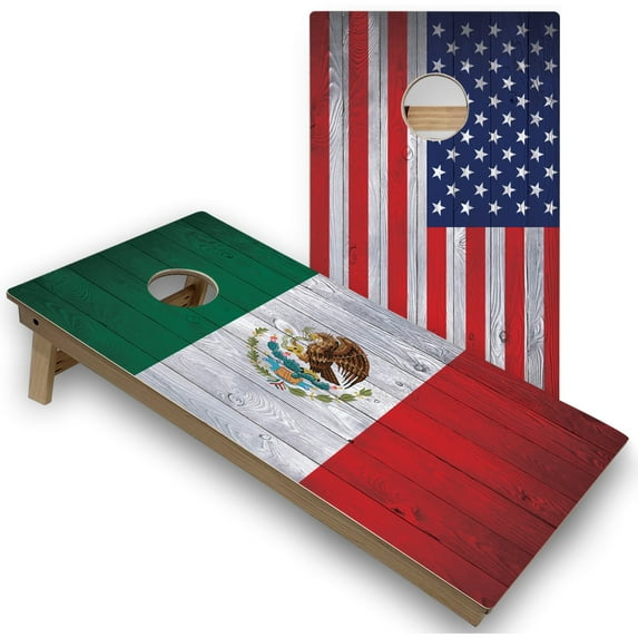 Skip's Garage | Mexico & USA Flag Cornhole Boards | Includes (2) Boards, (8) Bags & Optional Accessories