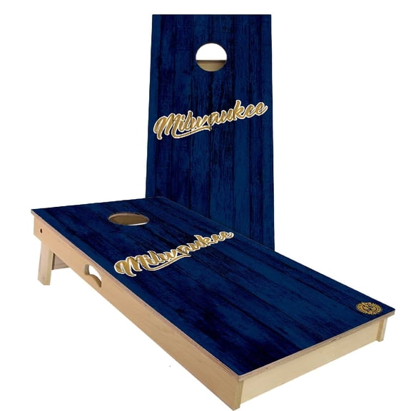 Skip's Garage | Milwaukee Vintage Baseball Cornhole Board Set | Includes (2) Boards, (8) Bags & Optional Accessories