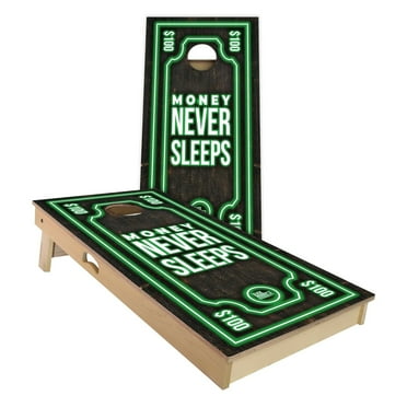 Skip's Garage Money Never Sleeps Outdoor Cornhole Board Set Include Carrying Case Backyard 2x4