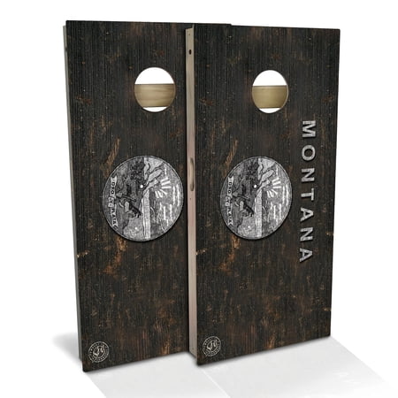 Skip's Garage Montana Flag Rustic Solid Wood Cornhole Board Set