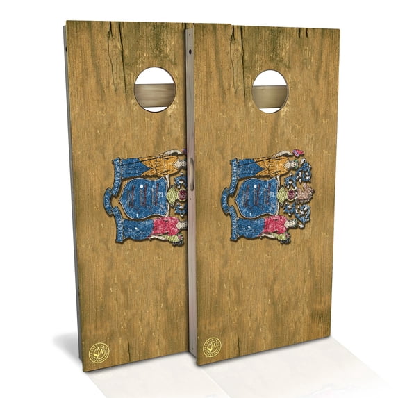 Skip's Garage | New Jersey Flag Cornhole Board Set | Includes (2) Boards, (8) Bags & Optional Accessories