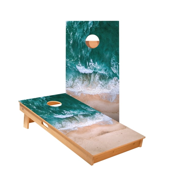 Skip's Garage | Ocean And Sand Cornhole Boards | Includes (2) Boards | NO Bags | LED Lights