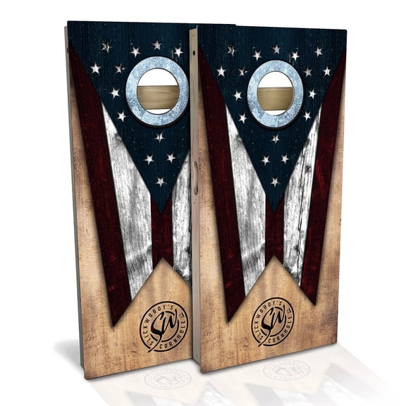 Skip's Garage | Ohio Flag Cornhole Board Set | Includes (2) Boards, (8) Bags & Optional Accessories