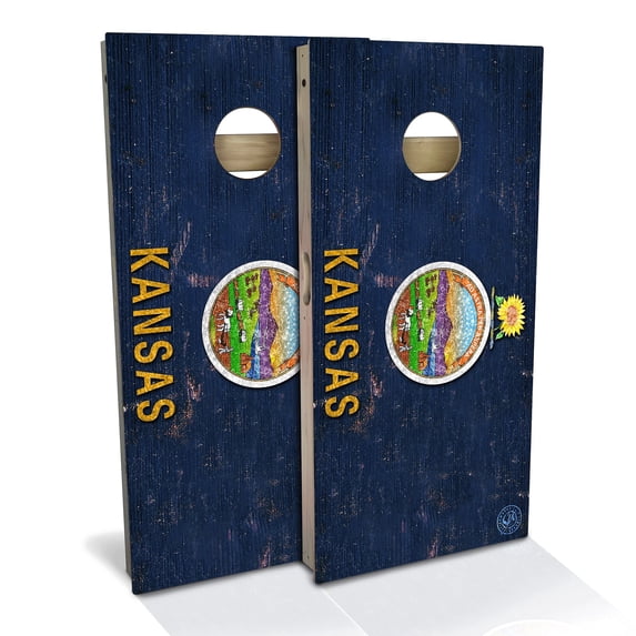 Skip's Garage | Kansas Flag Cornhole Board Set | Includes Boards & Bags | Choose Your Size & Accessories