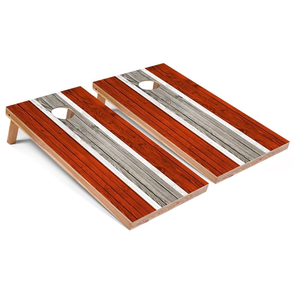 Skip's Garage | Orange Striped Cornhole Boards | Includes (2) Boards, (8) Bags & Optional Accessories