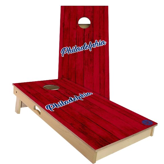 Skip's Garage | Philadelphia Vintage Baseball Cornhole Board Set | Includes (2) Boards, (8) Bags & Optional Accessories